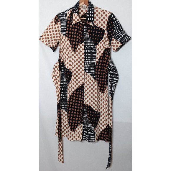 Becky & Max Size 6 Shirt Dress Knee Length Short Slv Polka Dot Abstract Stretch - Picture 5 of 9